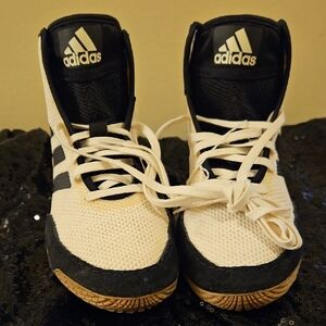 Adidas Cream and Black High-Top Sneakers